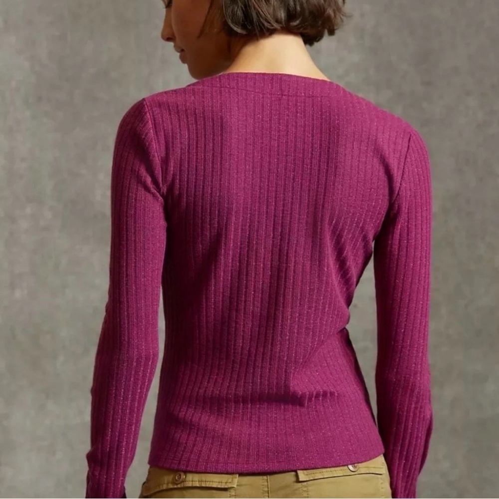 Anthropologie Maeve Meryl Purple Shimmer Button Front Cardigan Sweater Medium - Picture 2 of 8